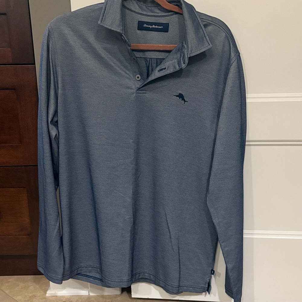 Tommy Bahama Men's navy with a sheen long sleeve Polo Shirt